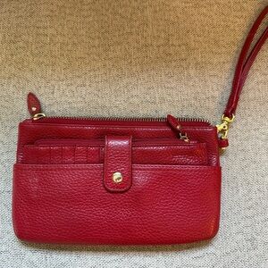 Lodis Julia Red Soft Pebbled Leather Wristlet and Wallet Combo